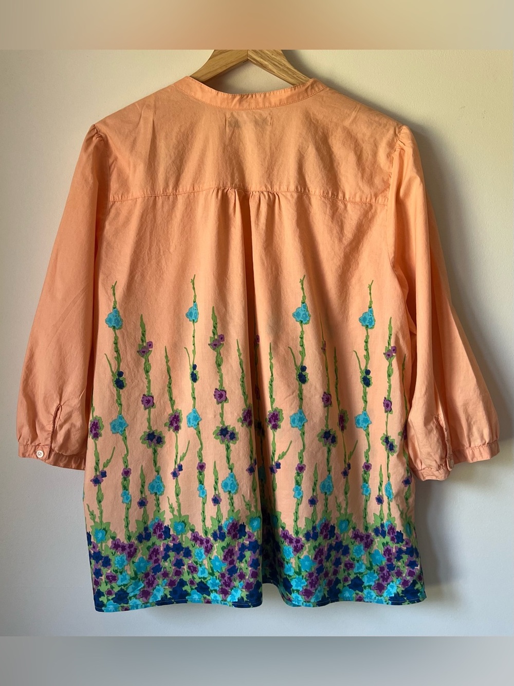 Old Navy Y2K Boho Blouse Button-Front Peach Floral Design Cotton Size XXL - Picture 3 of 11